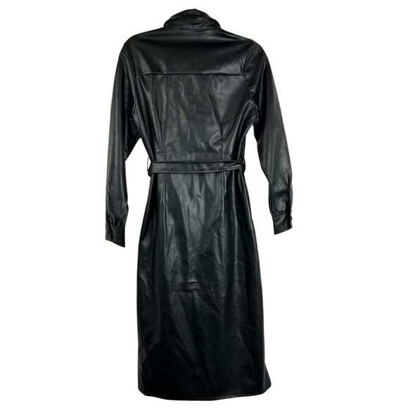 Evereve Small Womens Black Vegan Faux Leather Button Up Midi Dress Trench - Picture 2 of 16